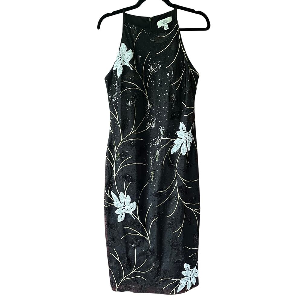 Belle Badgley Mischka Dress Gown Size 14 Black Sequin Wedding Formal Cocktail - Picture 6 of 14